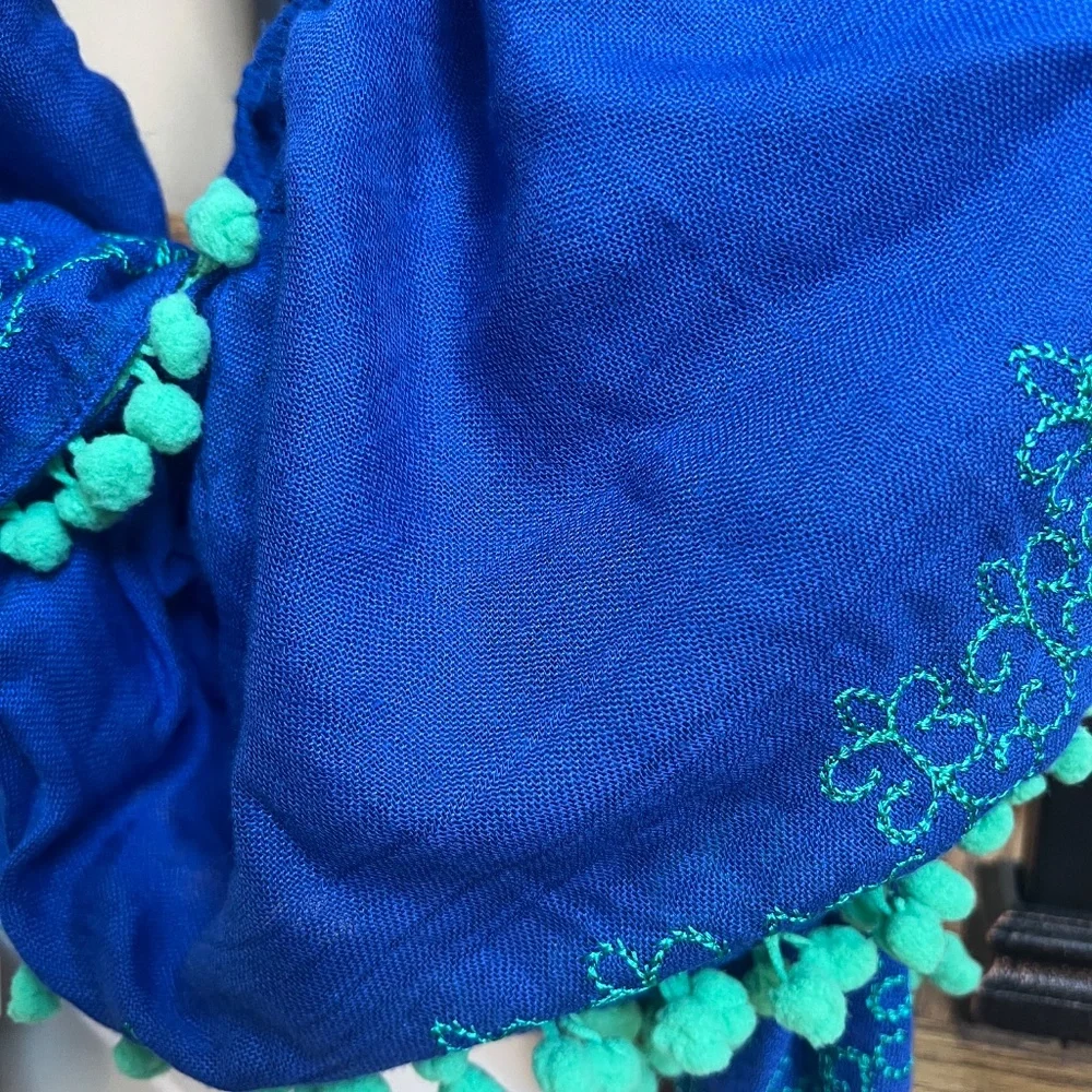 Vibrant Blue Scarf with Green Accents - Picture 5 of 5